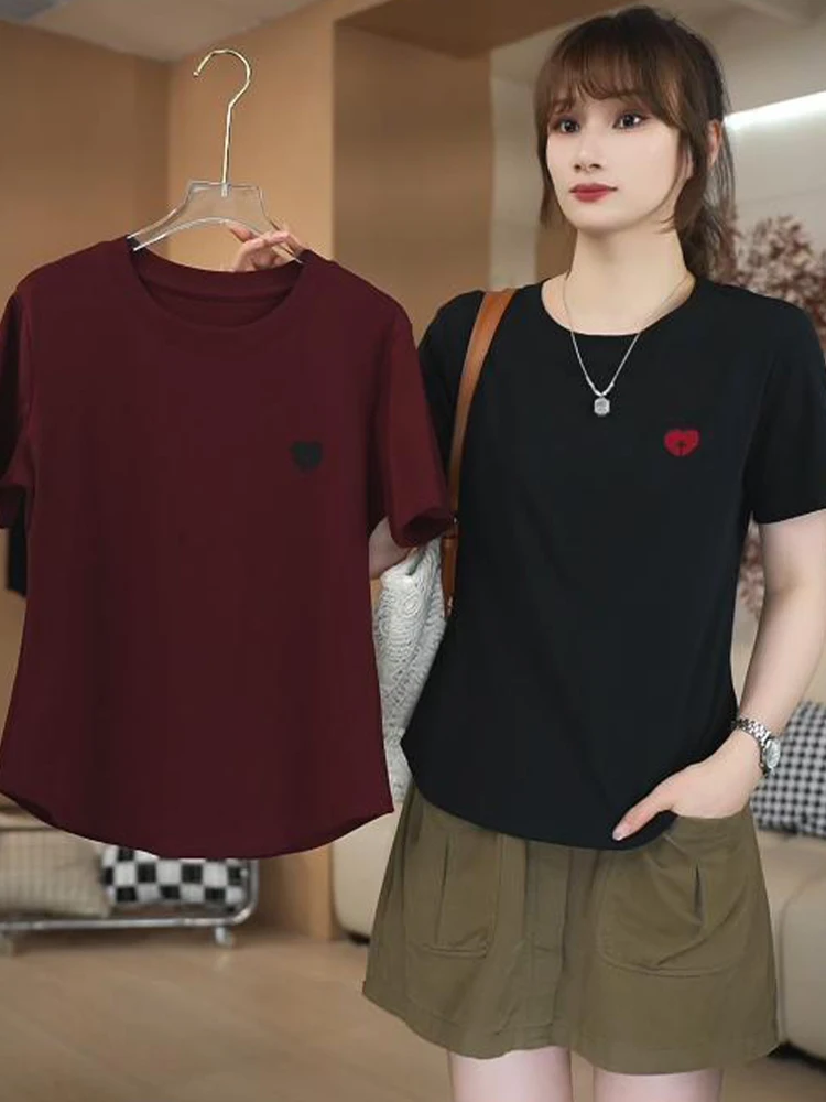 

Slimming Pure Cotton round Ne ort Sve Embroidered T-irt Women's Faionable Base irt Top for Commuting Summer 2026
