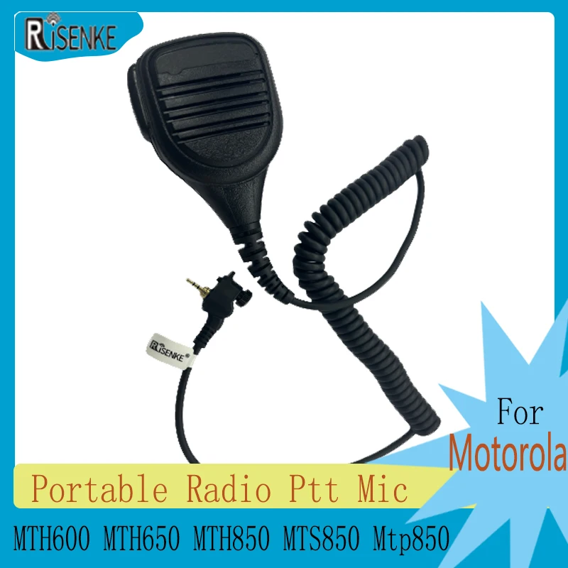 

RISENKE-Portable Radio Ptt Mic for Motorola, MTH600, MTH650, MTH850, MTS850, Mtp850, Walkie Talkie Microphone Speaker, Audio Jac