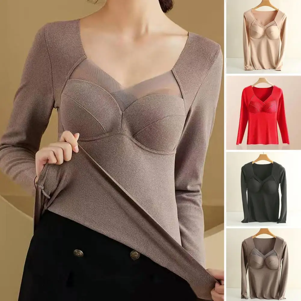 Women Thermal Underwear Women's Padded Bra Thermal Underwear Top with Plush Lining Slim Fit V-neck for Fall Winter for Warmth