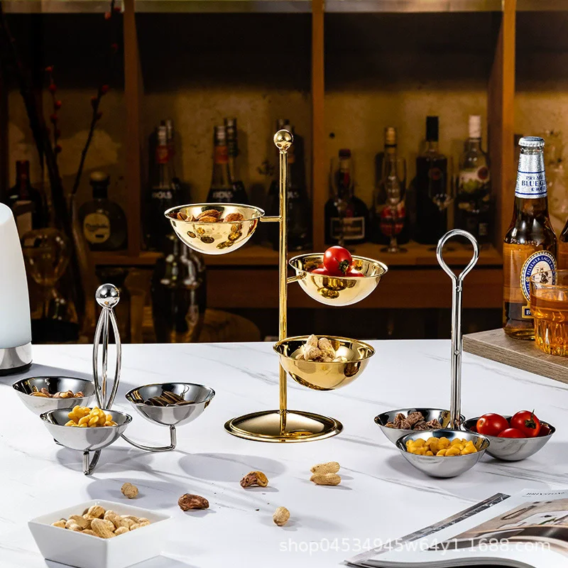 Stainless Steel Snack Tray Bar Ktv Fruit Dish Metal Fruit Plate Dim Sum Dish Dried Fruit Candy Rack Partition Dessert Snack Rack