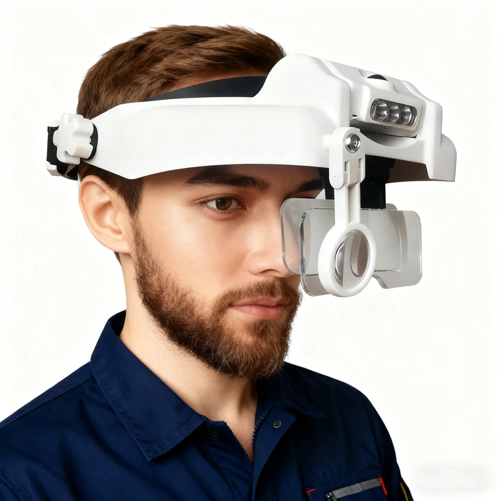 14X Head-mounted Magnifying Glass with LED Light, Optional USB Charging Helmet Magnifier, Used for Reading Repairing Soldering