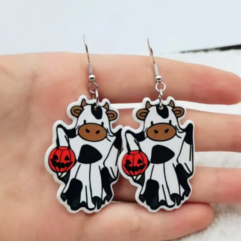 زوج واحد من أقراط شبح بقرة الهالوين الأكريليك، والأقراط النسائية، الخيار الأفضل للهدايا