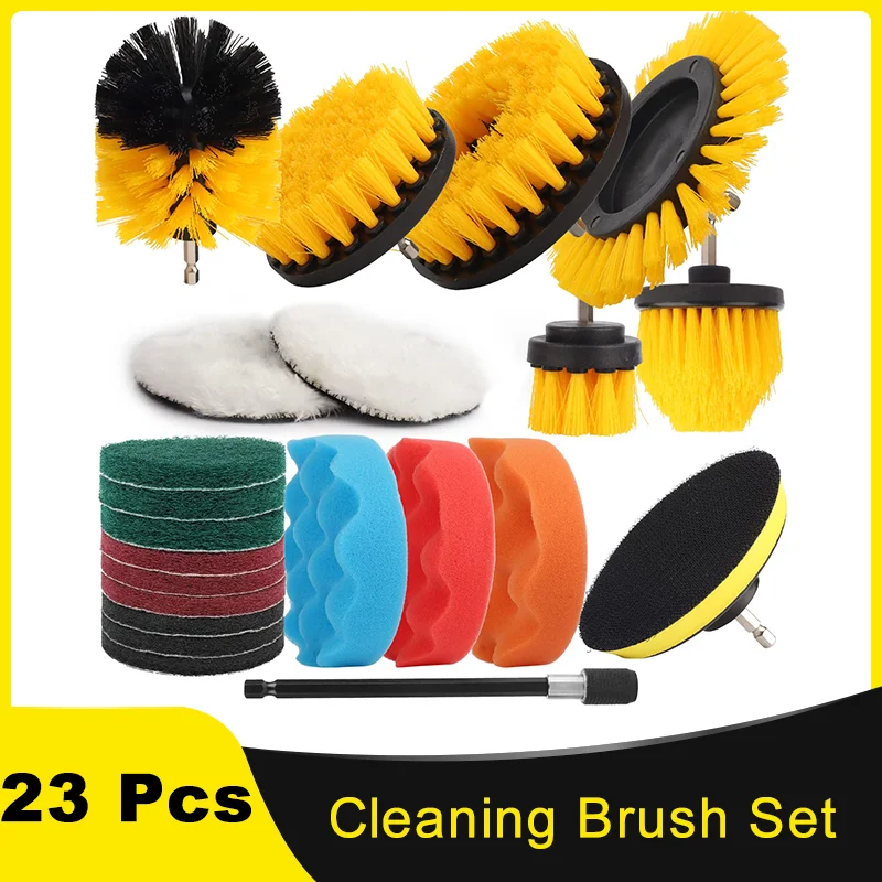 

23 Pcs Cleaning Scrubber Brush Set Includes All Purpose Brush Scrub Pads and Sponge with Extend Attachment Buffing Pads