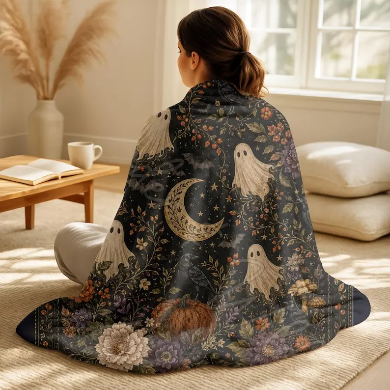 Halloween Blanket Boho Home Decor Cozy Fall Throw Witch Gift Practical Magic Blanket Spooky Season Decor Witchy Home Decor Floral Halloween