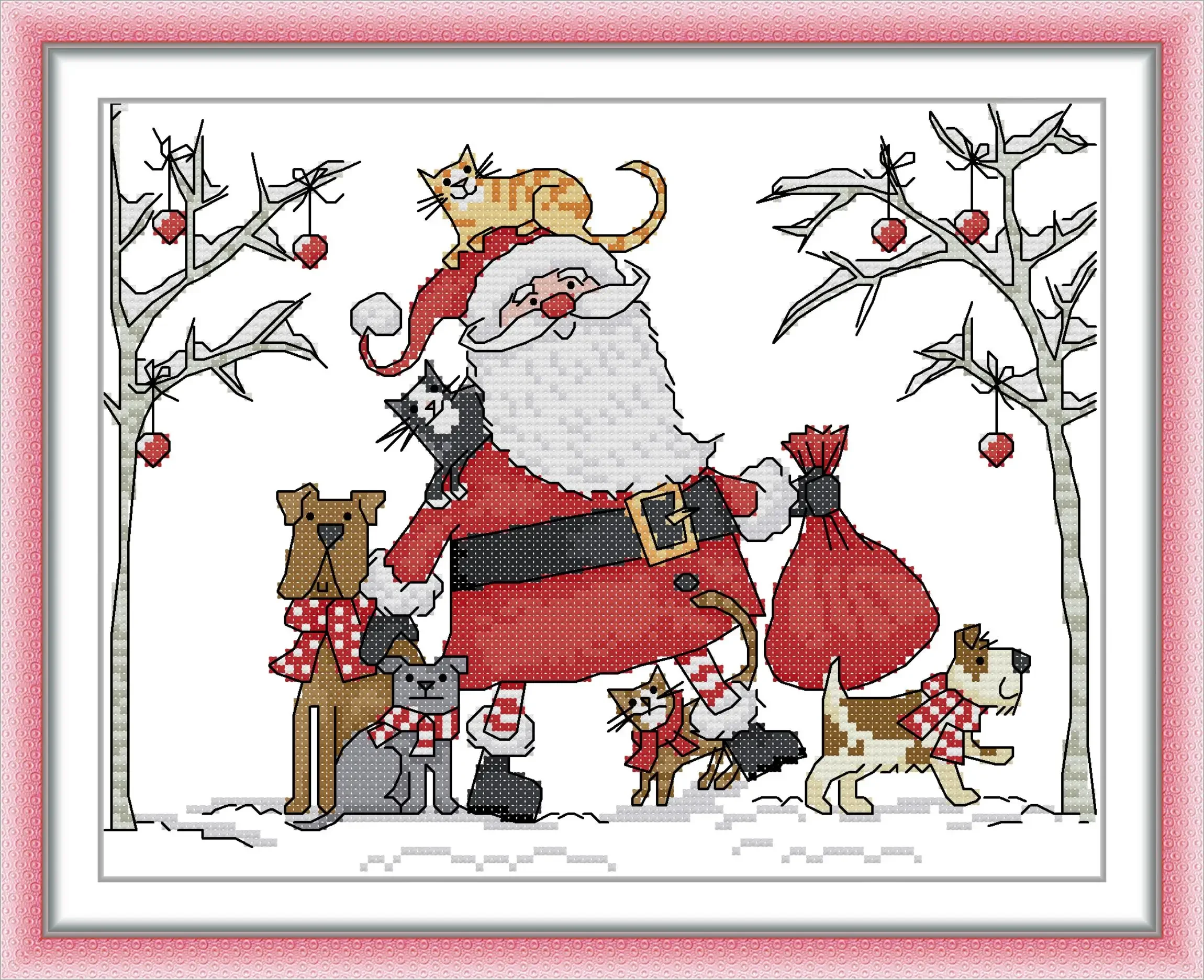 Joy Sunday New Printed Cross Stitch Kit  Easy Pattern Aida  Stamped Fabric Embroidery Set-Santa Claus 14