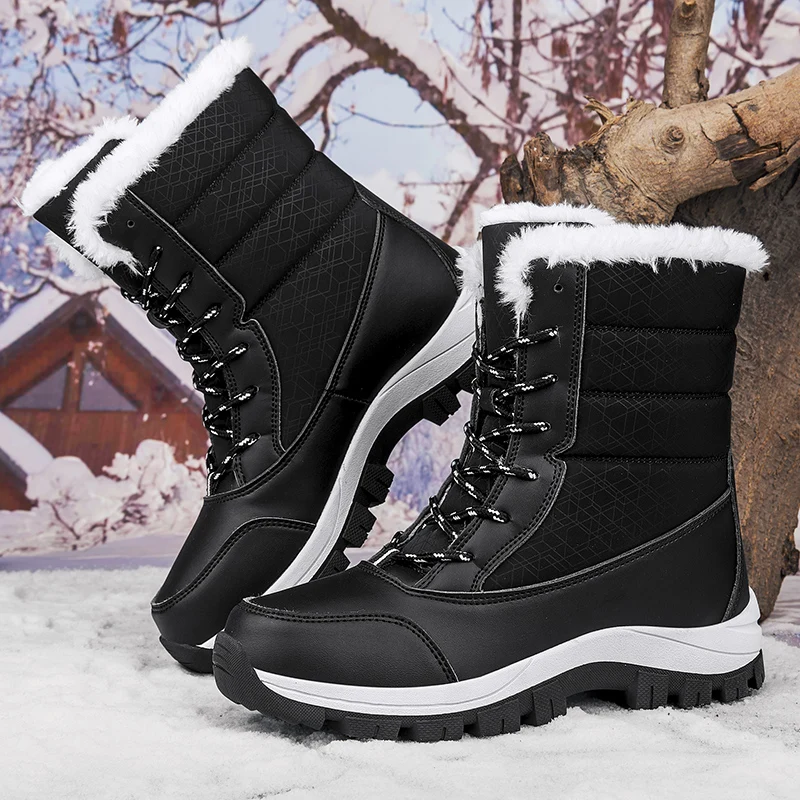 Women's Winter Shoes Mid-Calf Warm Plush Hiking Boots Waterproof Outdoor Ladies Snow Ankle Boots Comforthable Walking Shoes