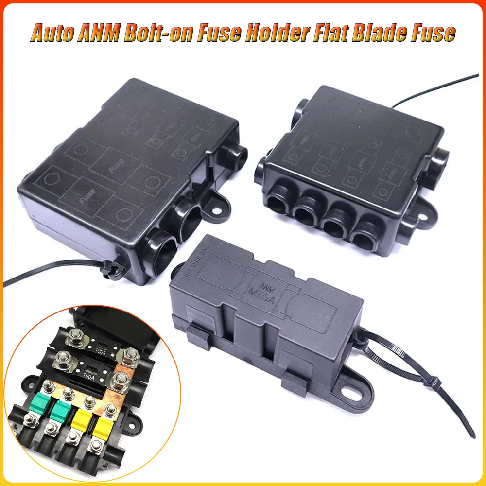 Auto ANM Bolt-on Fuse Holder Flat Blade Fuse Block Power Distribution Busbar for High Current Vehicles Car RV Truck EV