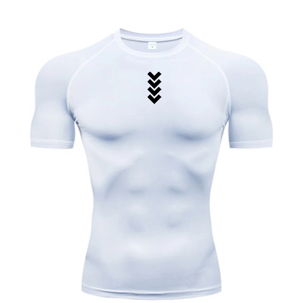 Neues Herren-Shirt, atmungsaktives Sommer-Top, kurzärmeliges Gym-T-Shirt, Training, Kompression, MMA, Sport, Schwarz, Skinny Run