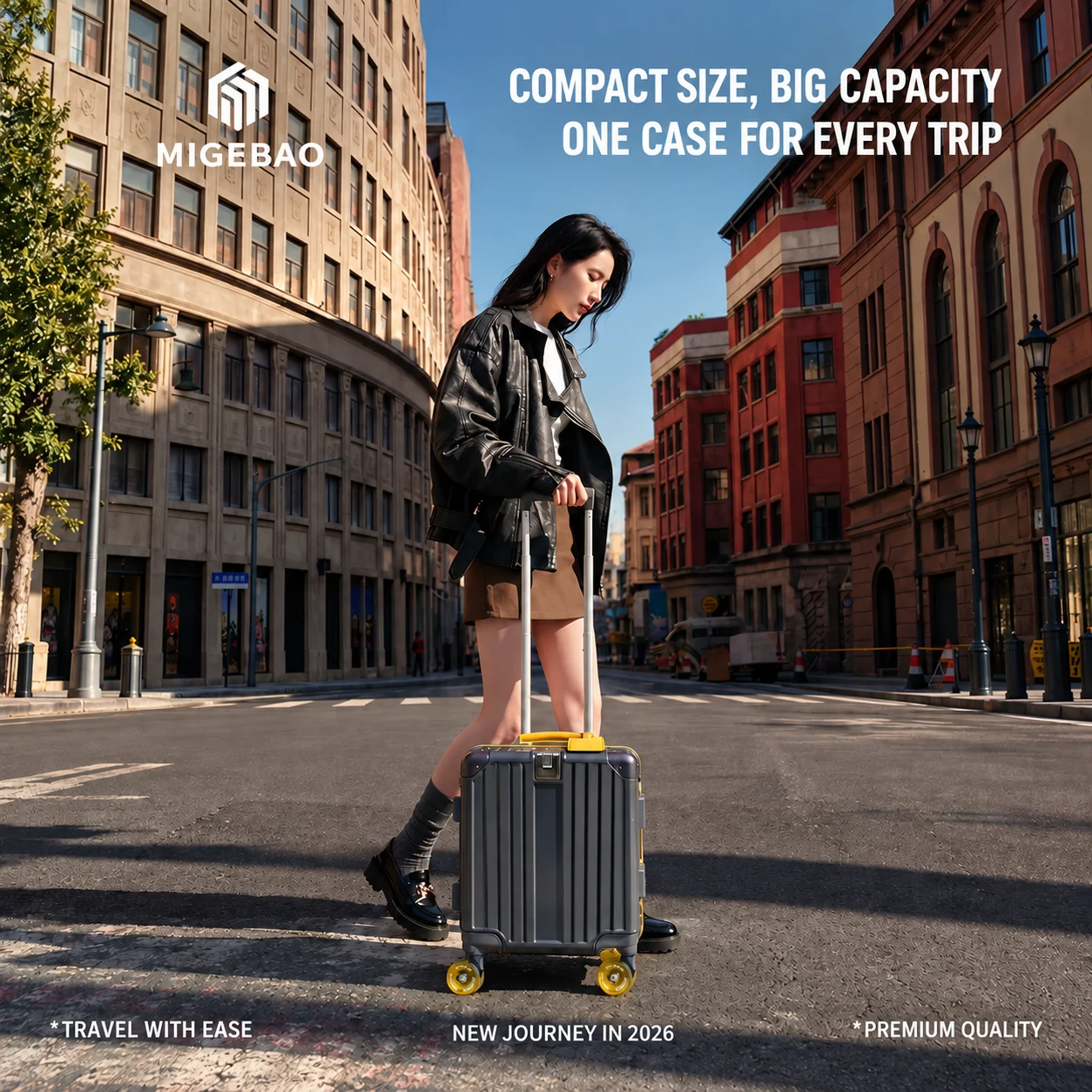 MIGEBAO 14 Inch Premium Carry On Business Travel Kids Trolley Luggage Removable Silent Wheels TSA Lock Two Tone Hand Carry Case
