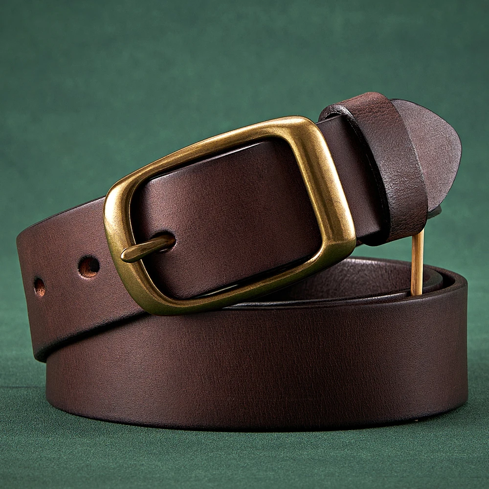 3.3CM Fashion Male Cowhide Genuine Leather Belt Luxury Embossing Designer Belts Men Copper Buckle Jeans Strap For Man Cowboy