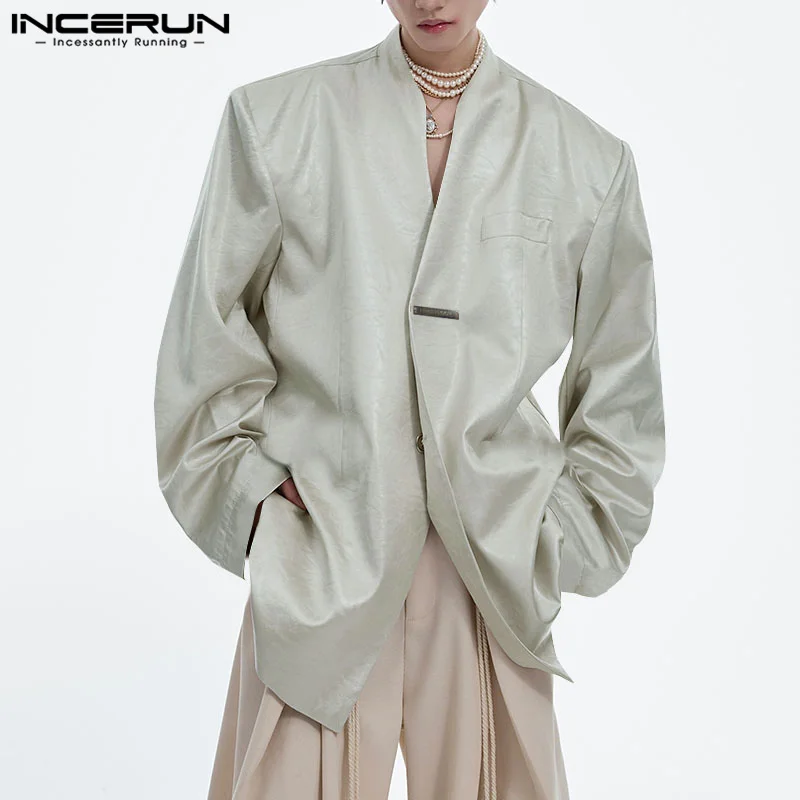 INCERUN Tops 2024 Korean Style Men's Casual Simple Solid Color Suit Coats Handsome Men's Well Fitting Long Sleeved Blazer S-5XL