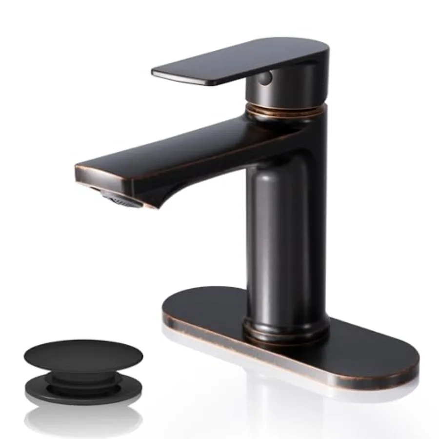 

Bathroom Faucet, Modern Single Handle One Hole Bath Vanity Sink Faucet with Pop Up Drain and Deck Plate for 1 or 3 Holes