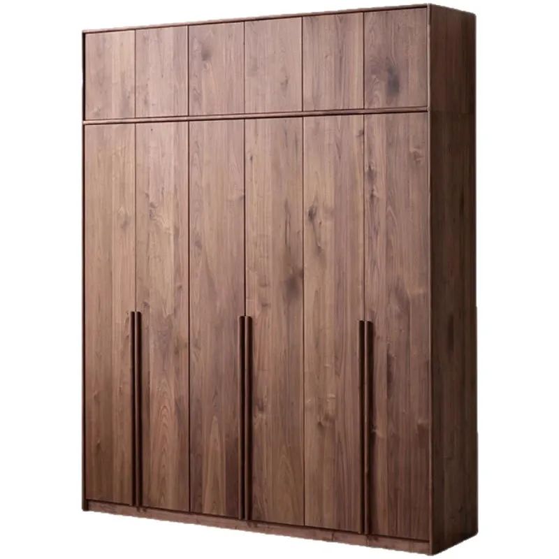 Modern light luxury black walnut wardrobe solid wood home bedroom wardrobe combination cabinet storage locker furniture