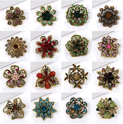 

Muslim fashion foreign trade card set with rhinestone brooch, alloy rhinestone small brooch, chest flower clothing