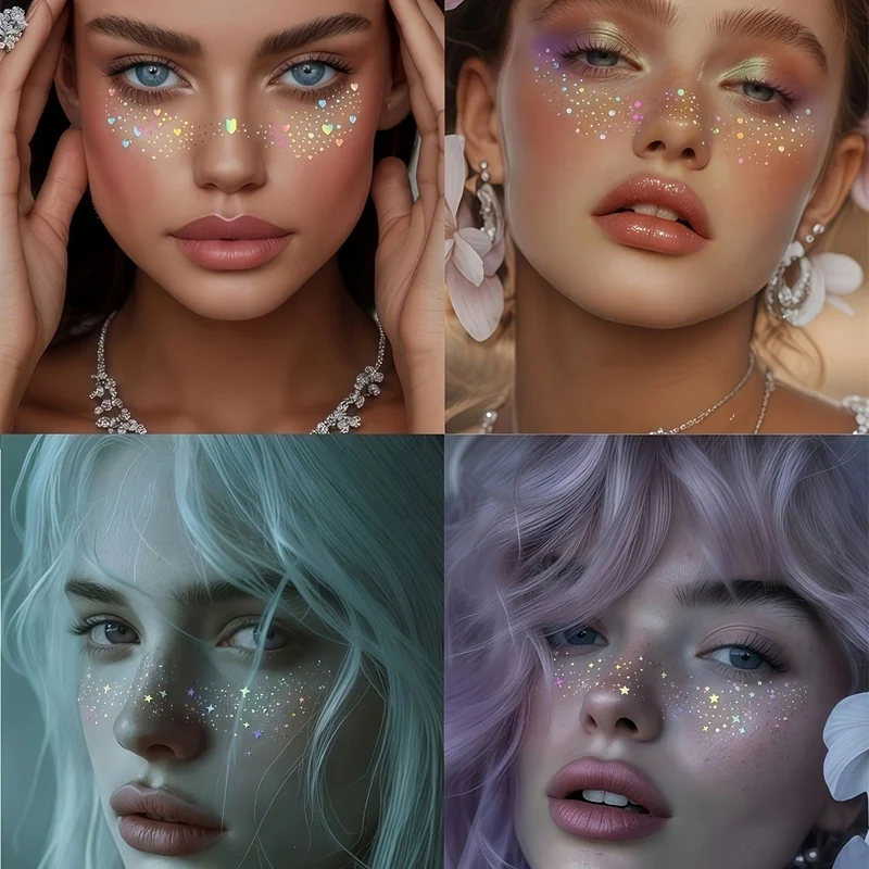 6Glitter freckle sticker Rainbow Heart-Shaped Star Dot Pattern Waterproof Temporary Tattoo Sticker Party, holiday, and everyday