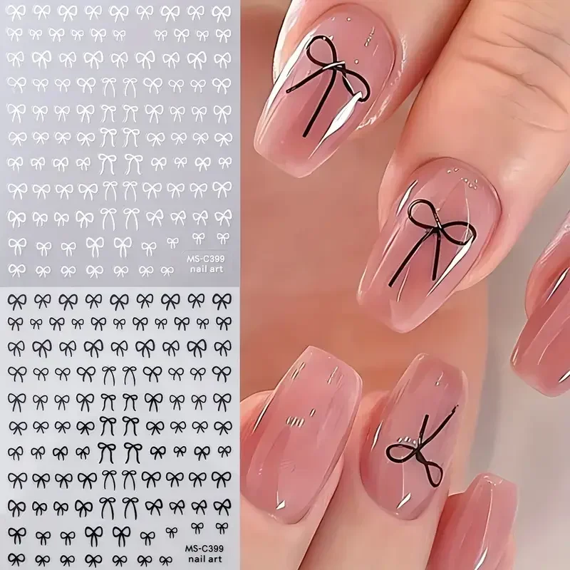 Zwart Wit Roze Mini Strik Ontwerp Nail Art Sticker Zelfklevende Kant Linten Boog Vlinder Decals Nail Art Decoratie