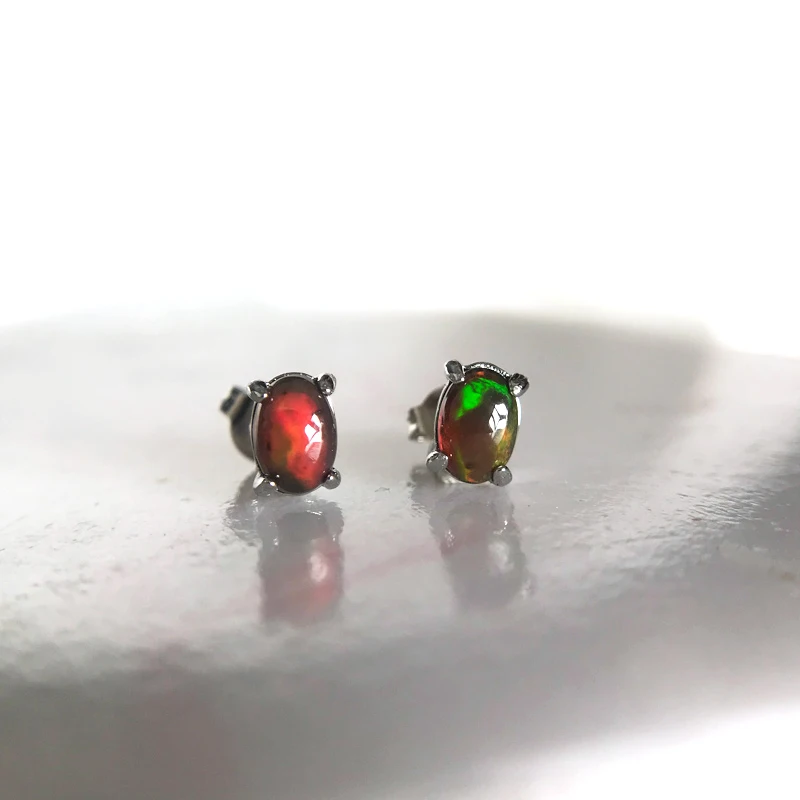CSJ 100% Natural Africa Opal Stud Earrings 925 Sterling Silver Jewelry Gemstone 4*6mm for Women Birthday Party Christmas Gift