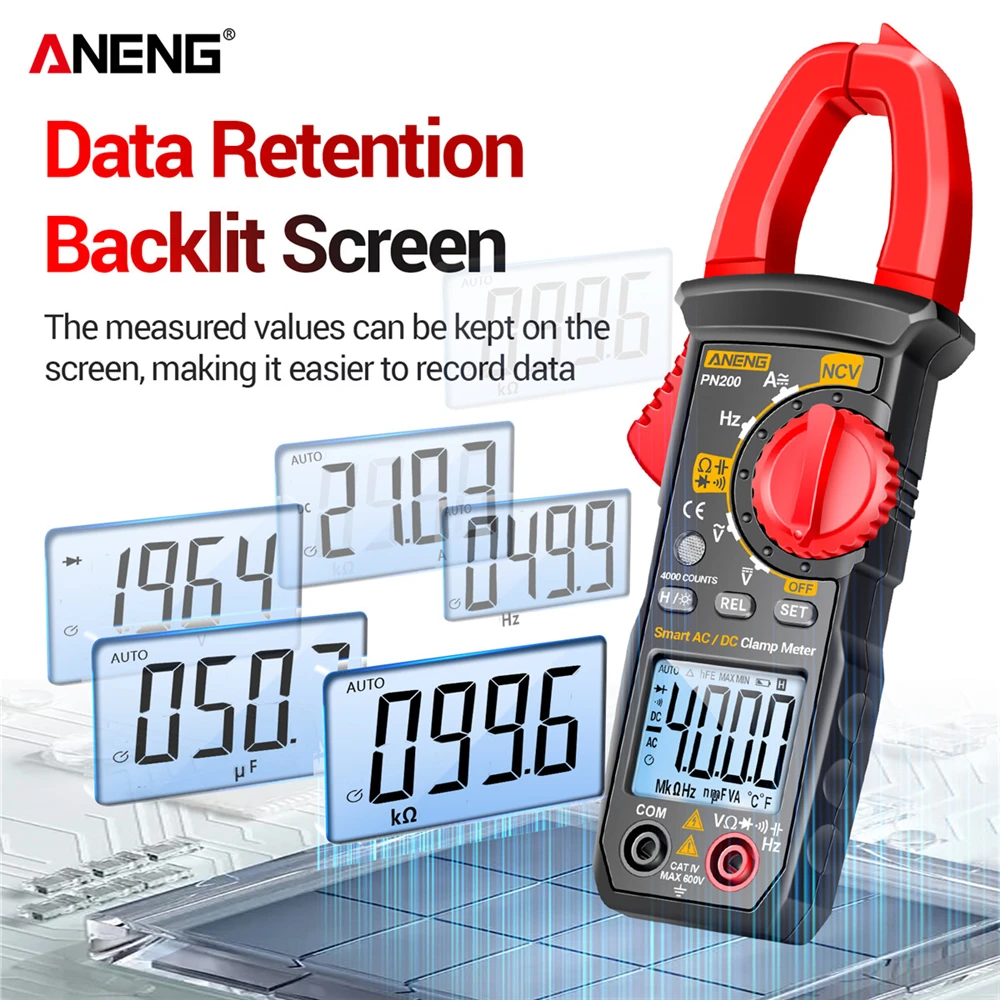 

Цифровой мультиметр ANENG PN200, мультиметр постоянного/переменного тока 4000 А, отсчетов, амперметр, тестер напряжения автомобиля, тестер емкости, бесконтактного напряжения, Ом