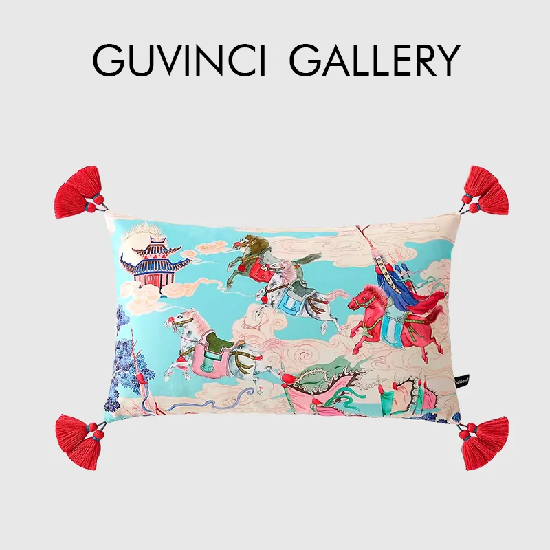 GUVINCI True Fantasy Maximalism Cushion Covers Light Blue Horses Jumping Into The Cloud Oriental Decorative Pillow Case 30x50cm