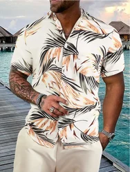 2024 New Fashion Men's Leaf Print Short Sleeve Shirt Summer Beach Resort Style Tropical Hawaiian Shirt Men's Top 6XL