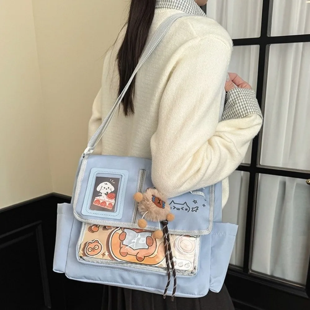 

Lightweight Waterproof Transparent Crossbody Bag Large Capacity Badges Display Plate Japanese Harajuku Bag Kitten Pattern PVC