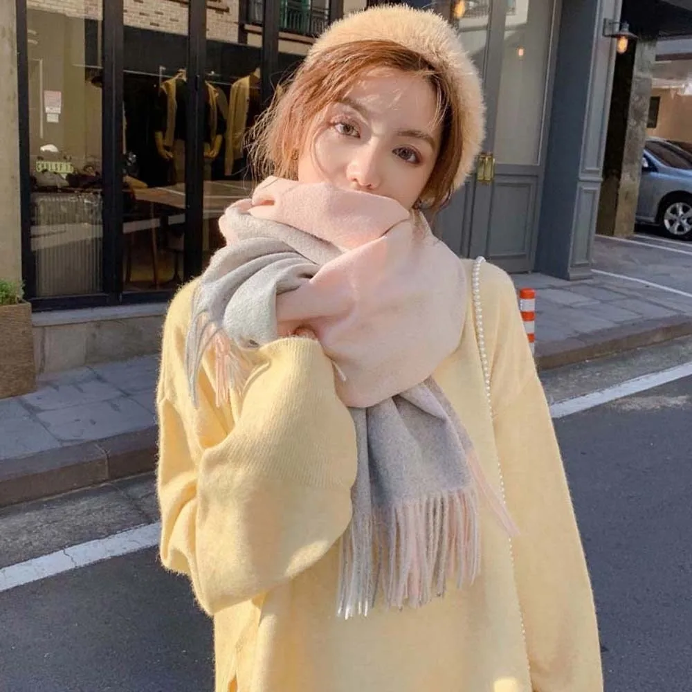 

Gifts Wool Classic Plaid Scarf Polyester Cold-proof Knitted Wool Scarf Korean Style Soft Long Neckscarf with Tassel Men