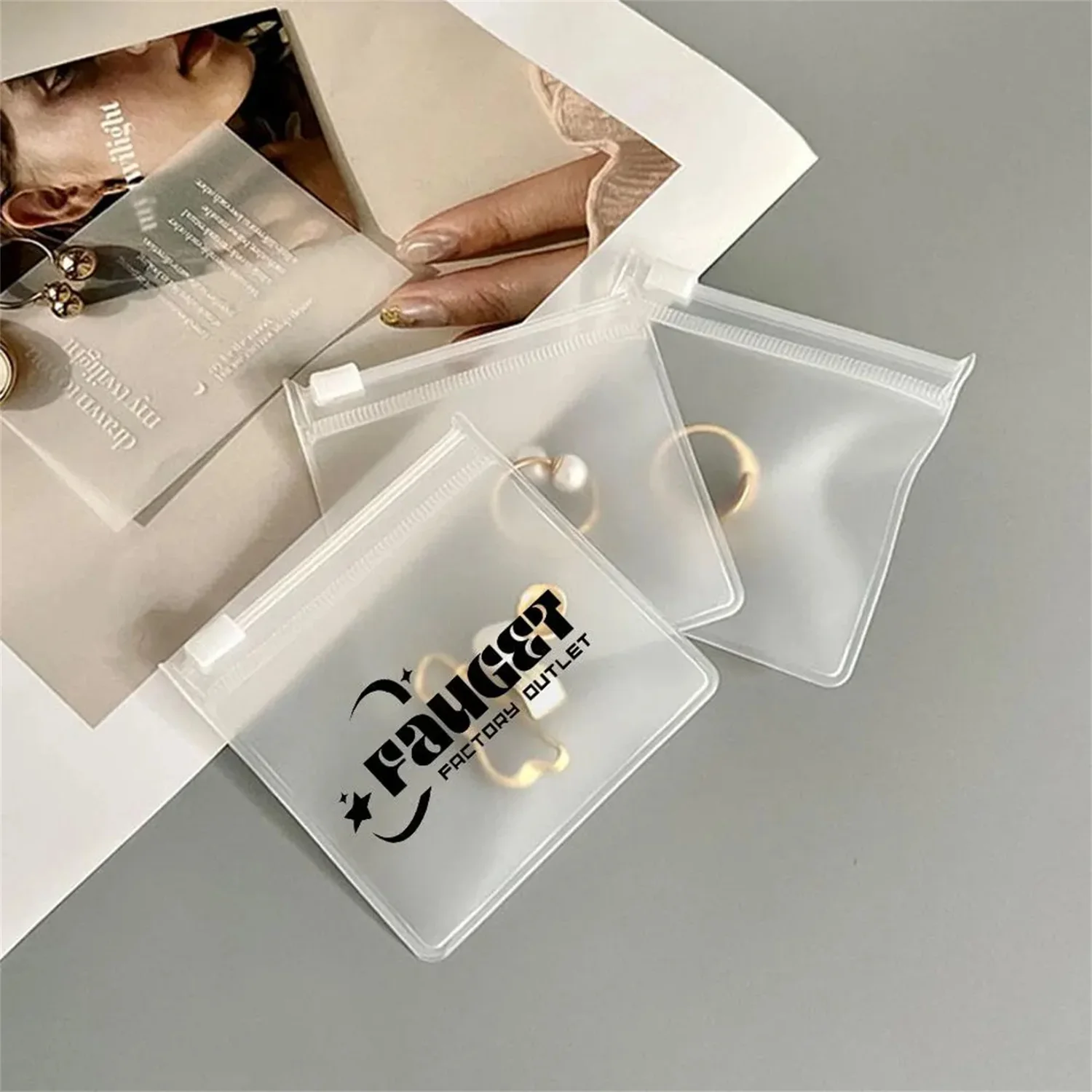 50/100pcs Custom Logo Clear/Transparent/Matte/Frosted Self Sealing Strong Pvc Zip Lock Jewelry Plastic Bags for Jewellery Packag view 3