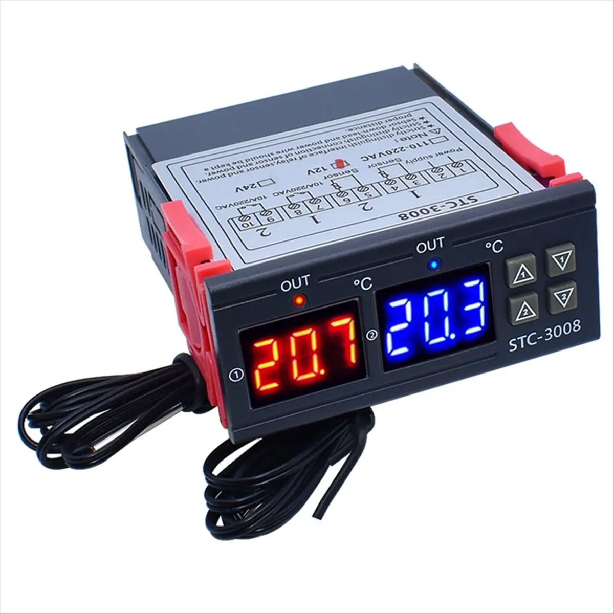 A14M Dual Digital -3008 Temperature Controller Two Relay Output Thermostat Heater with Probe Temperature Controller,A