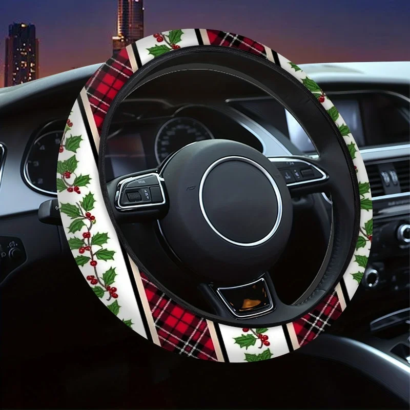 

Рождественский чехол на руль — красный и зеленый плед с нескользящей ручкой с узором Холли, простая установка, подходит для большинства автомобилей