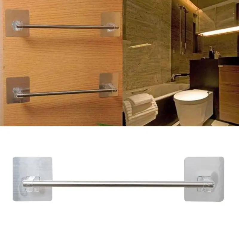 Wall Hanging Towel Bar Stainless Steel Hand Towel Rod Kitchen Dish Cloths Hanger No Drill Bathroom Accessories