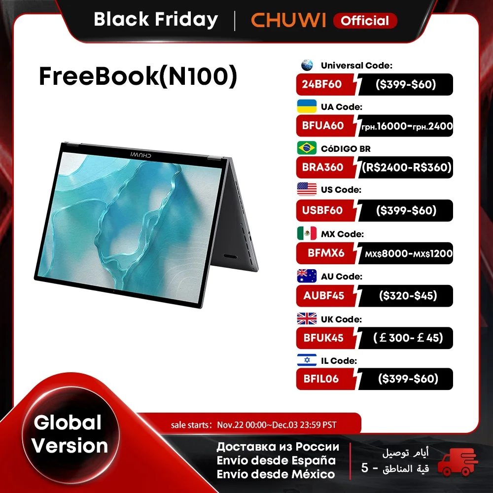 CHUWI FreeBook Ноутбук Планшетный ПК 13,5-дюймовый сенсорный экран FHD Windows 11 Intel N100/i3-1215U Четырехъядерный процессор 12 ГБ LPDDR5 512 ГБ SSD WIFI6