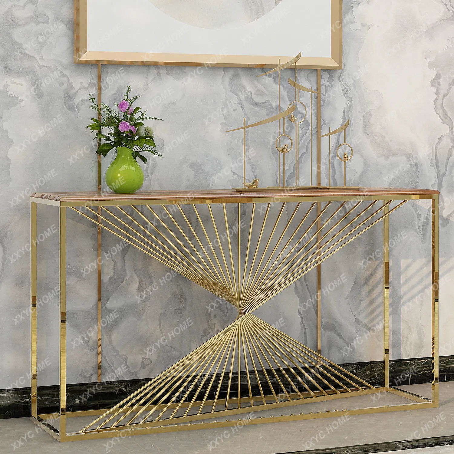 Light luxury entrance table marble wall partition strip table stainless steel entrance cabinet