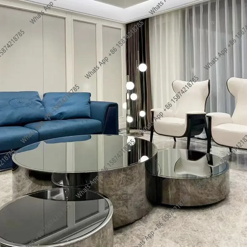 

X68 Italian Minimalist Stainless Steel Tempered Glass Coffee Table Modern Minimalist Light Luxury High And Low Combination Round