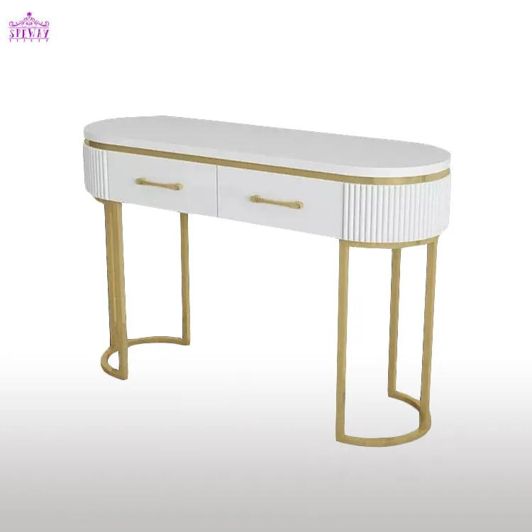 Luxury Pink And Gold Salon Nail Wood Manicure Table With Drawers