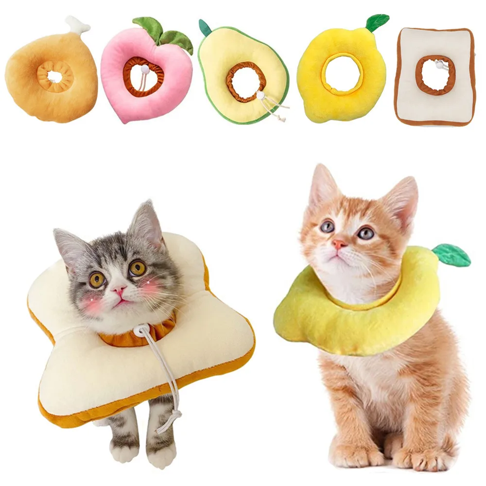 Soft Avocado Toast Shaped Kawaii Cat Collar Adjustable Dog Pet Elizabethan Collar Prevent Bite and Lick Wound Recovery Neck Ring