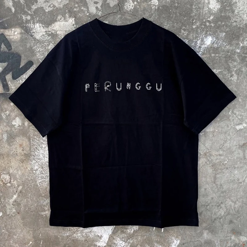 

Hip-hop Pure Cotton Couple Short-sleeved American High Street Retro Letter Top Women Oversized Loose Round Neck T-shirt Men