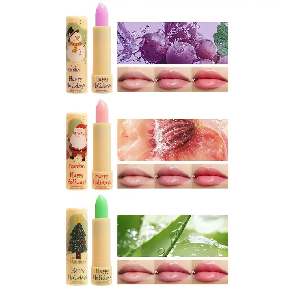 Coffret cadeau de baume à lèvres de Noël – Brillant à lèvres à couleur changeante, soin hydratant et hydratant, bas pour femmes et filles, 3 pièces