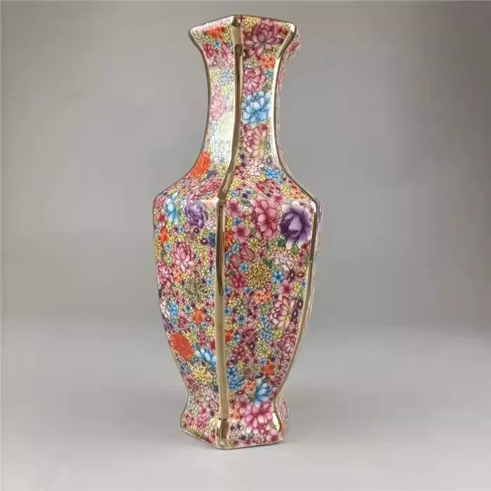 11.22 inch Chinese Purple Enamel Porcelain Vase Qing Qianlong Flowers Pattern