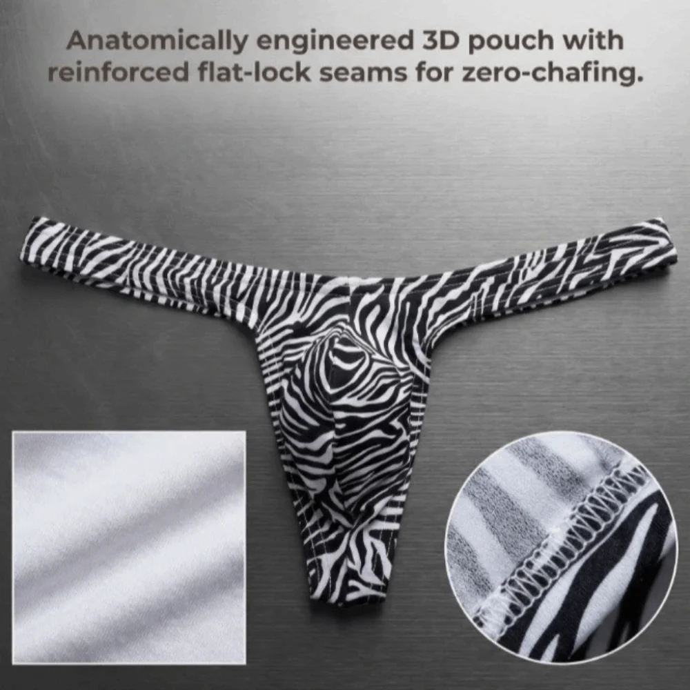 Breathable Low Waist Tiger Stripe Thong Lingerie Bulge Pouch T-back Panties Elastic Ice Silk Men Briefs Gifts