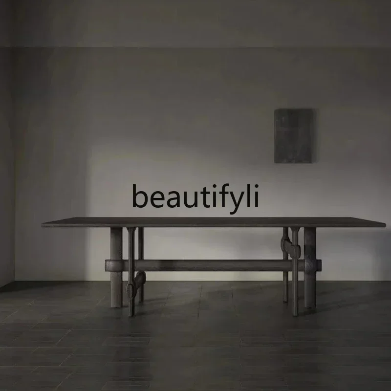 

Medieval Solid Wood Rectangular Dining Table Designer Creative Desk Oak Conference Table Wabi-sabi Minimalist