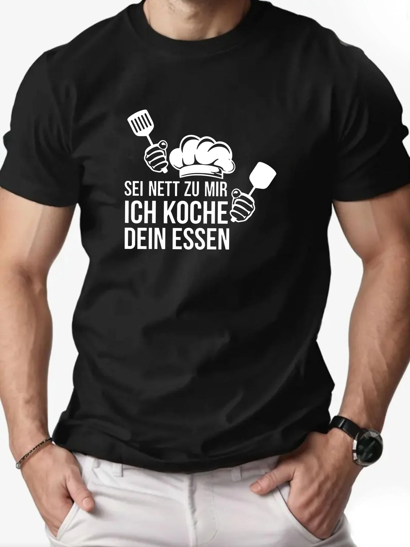 Funny German Chef Quote Print T-shirt Men Cooking Humor Cotton Short Sleeve Tee Casual Tops