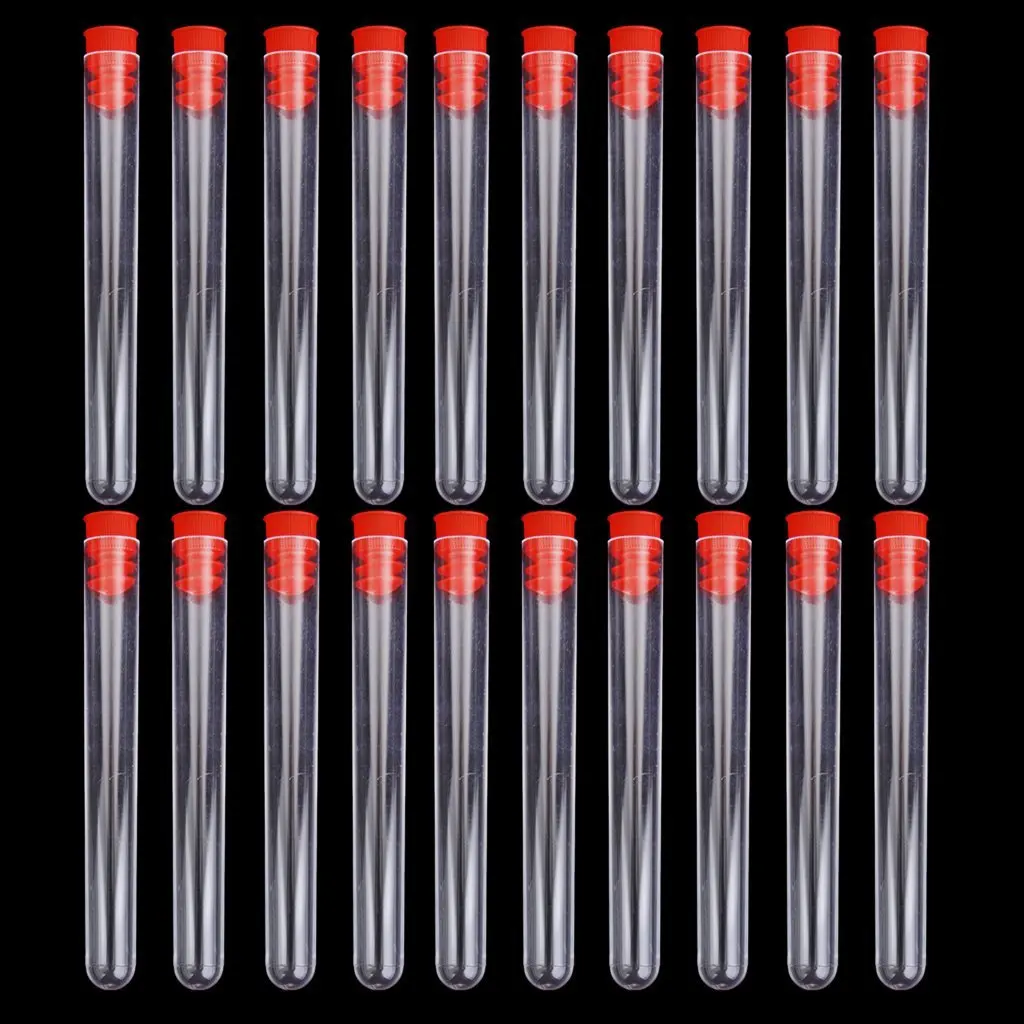 

20Pcs 60x12mm Plastic Test Tubes Red Non-Graduated with Screw Caps Round Bottom Chemically Resistant for Lab Crafts Food Dye