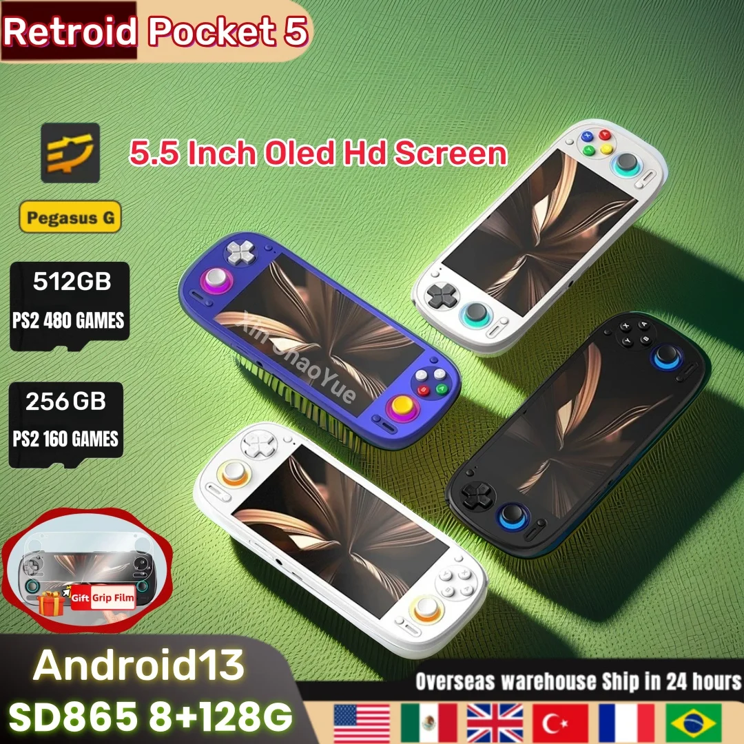 Retroid Pocket 5 Retro Handheld Game Console Video Player 5.5 Inch OLED Touch Screen Android13 Wifi Bluetooth RP5 PSP PS2 Gift