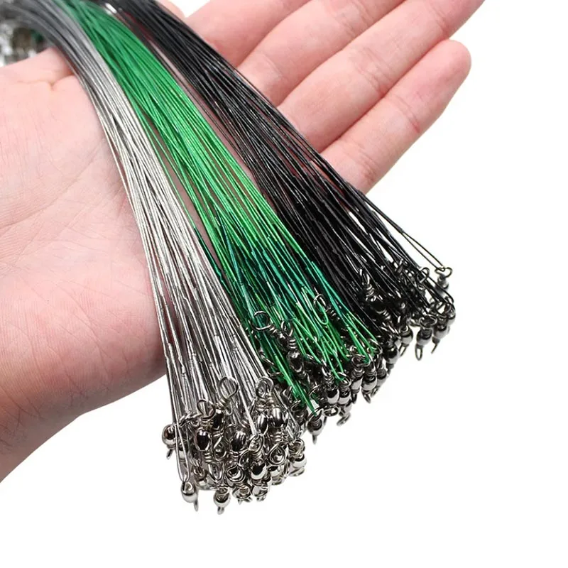 Anti Bite Steel Fishing Line Steel Wire Leader With Swivel Fishing Accessory Lead Core Leash Fishing Wire 15cm 20cm 30cm