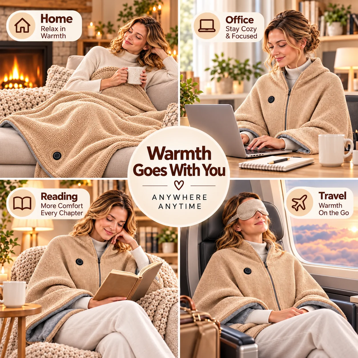 Heated Blanket USB Wearable Electric Blanket Portable Warmer Blanket for Shoulder Electric Heating Shawl with 3 Tem Setting