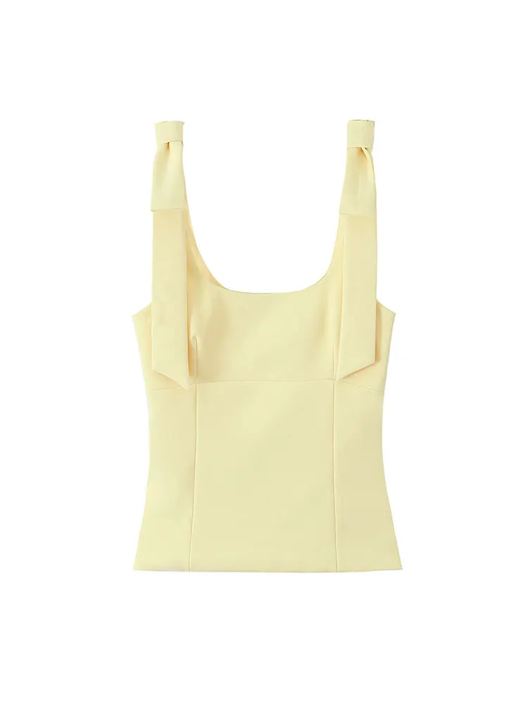 TRAFNLZGMSJ Casual Chic Women Tops Solid Bow Sleeveless Short Slim Vest New Fashion 2025 Spring Summer Holiday Female Tops ﻿ image 2