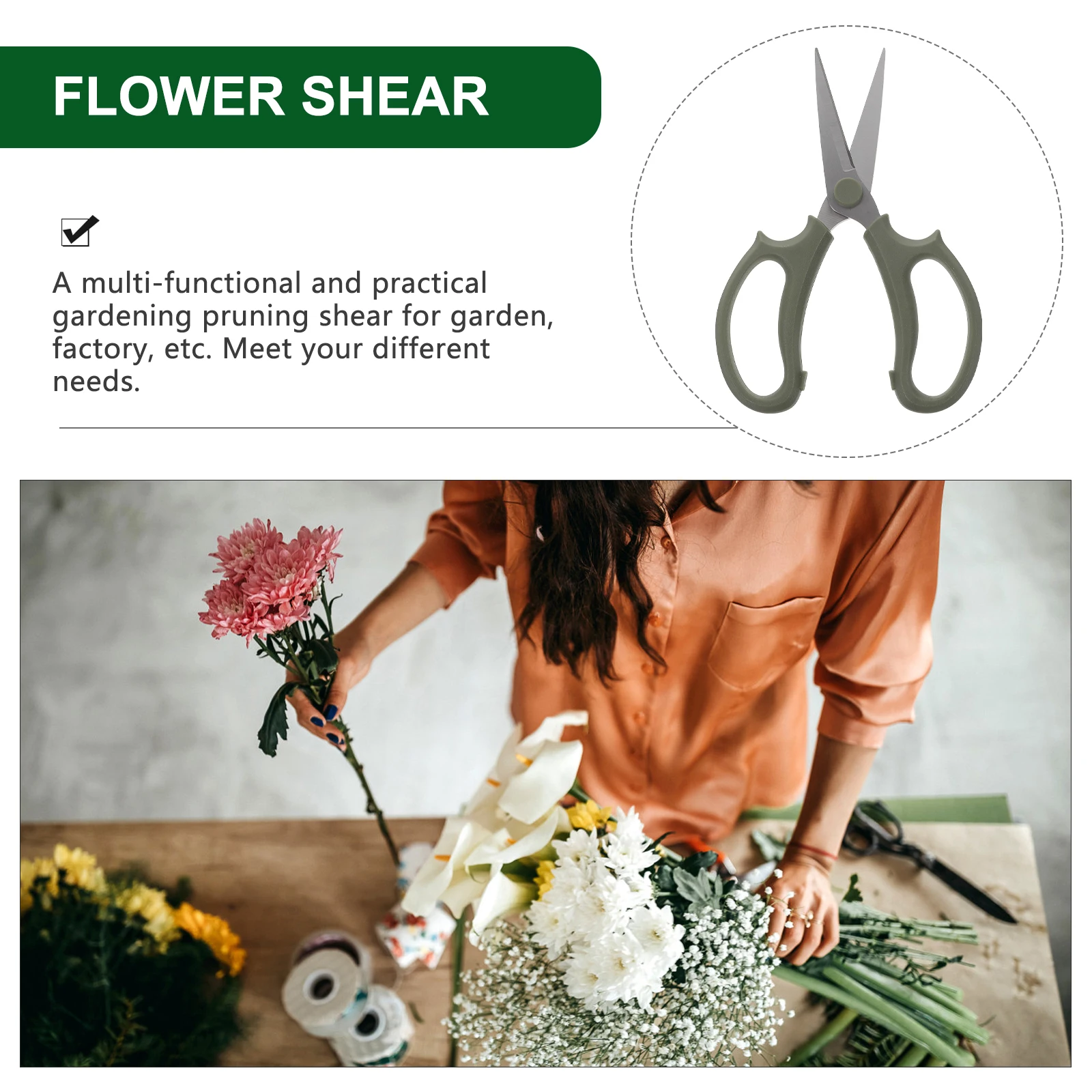 

Stainless Steel Flower Shear Gardening Pruner Durable Material Non Slip Handle Ergonomic Design Neat Cut Multi Functional Tool
