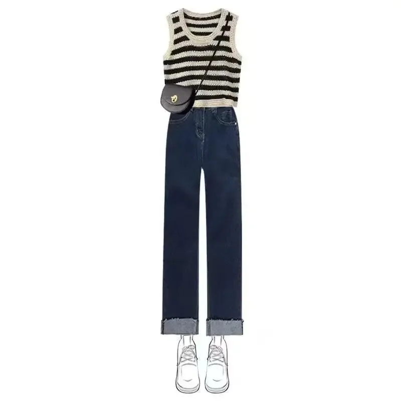 2024 Jeans Set Female Summer New College Style Gentle Department Undershirt Hot Two-piece Y2K Korean Fashion