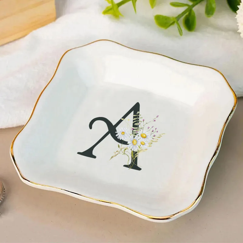 Bouquet A-Z Text Plate Exquisite and Cute Tableware Beautiful Cartoon Plate Ceramic Oval Dessert