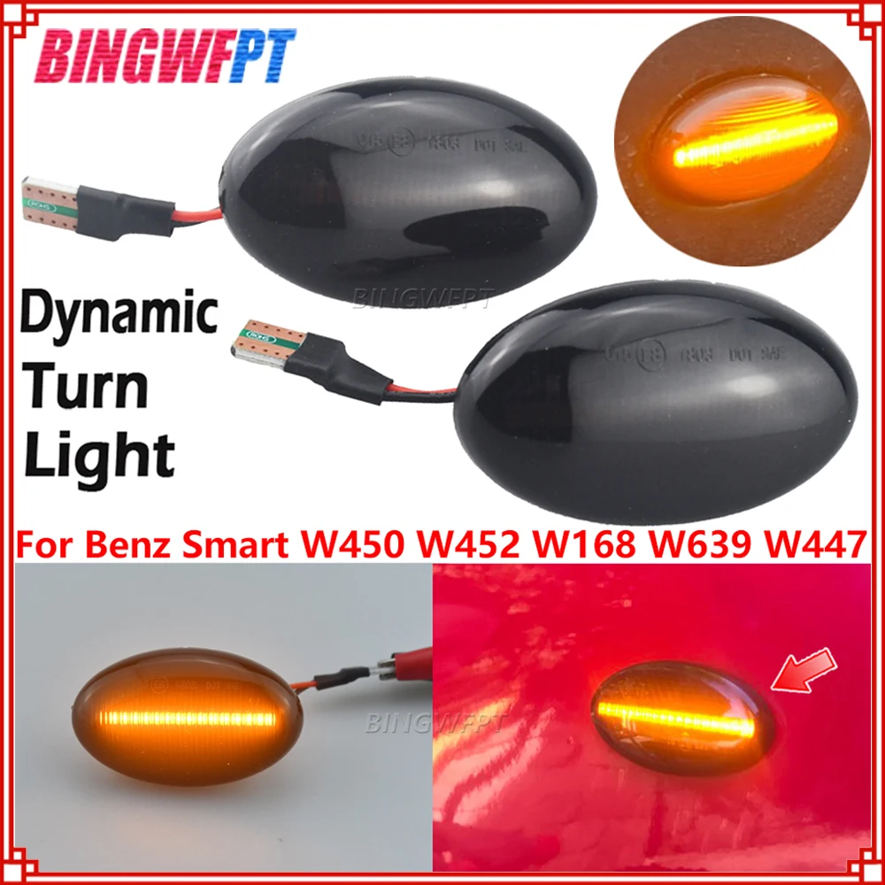 2Pcs Dynamic LED Turn Signal Lights Side Marker Car Accessories For Smart 450 452 & Mercedes-Benz W168 W639 W447 Citan 415